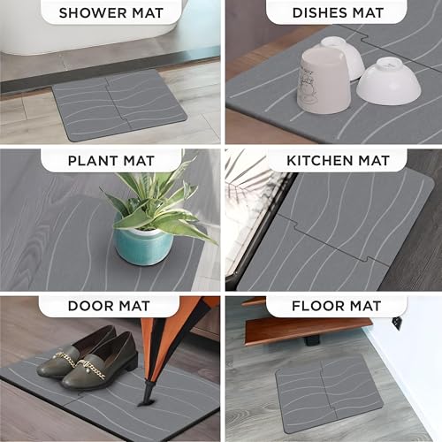 Extra Large Stone Bath Mat 32 x 20, Non Slip Quick Dry Diatomite, Dark Gray | Super absorbent surface, easy-care finish, includes non-slip pad, bathroom and dish-drying use - color: Extra Large Dark Gray