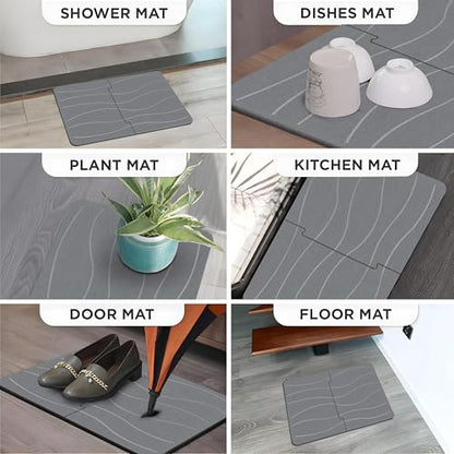 Extra Large Stone Bath Mat 32 x 20, Non Slip Quick Dry Diatomite, Dark Gray | Super absorbent surface, easy-care finish, includes non-slip pad, bathroom and dish-drying use - color: Extra Large Dark Gray