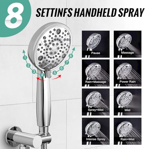 SR SUN RISE Shower Faucet - 8 Inch Multifunctional High Pressure Shower Head System with Handheld Shower Head Fixtures - Valve Included - Polished Chrome - color: Polished Chrome, size: 8 Inch