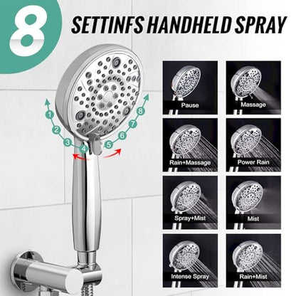 SR SUN RISE Shower Faucet - 8 Inch Multifunctional High Pressure Shower Head System with Handheld Shower Head Fixtures - Valve Included - Polished Chrome - color: Polished Chrome, size: 8 Inch