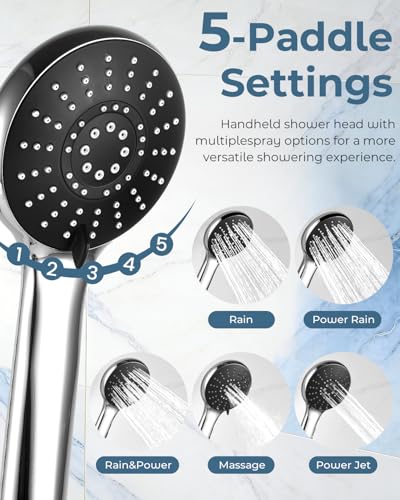 Shower Head with Handheld,High Pressure Chrome Slide Bar ShowerHead | Regaderas Para Shower,11.8" Rectangular,Rain Shower Head,Dual Shower Head,Bathroom Decor,Extension Arm,5 Spray Mode - color: C-Chrome, style: Rectangular 12"