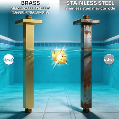 Enga Brass 12 Inch Ceiling Mount Shower Arm and Flange, Square Rain Shower Head Arm, Bright Gold - color: Polished Gold, style: 12 Inch