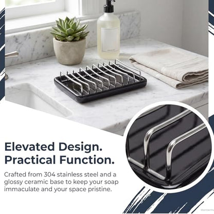 Soap Dish Drain Tray Self Draining Soap Holder Sponge Holder Soap Dishes for Shower, Bathroom, Kitchen Sink (1, C-Black) - color: C-black