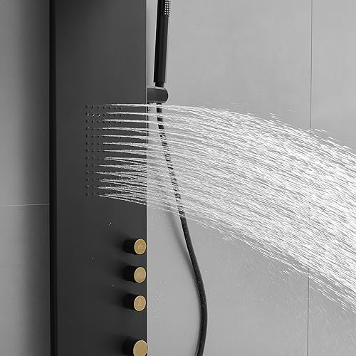 BWE 3 IN 1 Shower Panel Tower System Stainless Steel | Shower Panel Rainfall Shower Head with Handheld Shower and Massage Body Jets Wall Mount Shower System,Matte Black - color: Matte Black