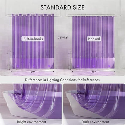 AmazerBath No Hook Shower Curtain and Liner 3-in-1, 8G Luxury Heavy Duty Clear Purple No Hook Shower Curtain Liner, 72x75 Cute EVA Bathroom Weighted Plastic Shower Curtain with 3 Heavyweight Stones - color: Rainbow Lavender
