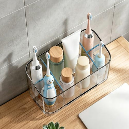 Electric Toothbrush Holder Wall/Counter, No-Drill, 5-Slot | Self-adhesive waterproof, Drainage holes, Keeps dry, For bathroom vanity - size: Large