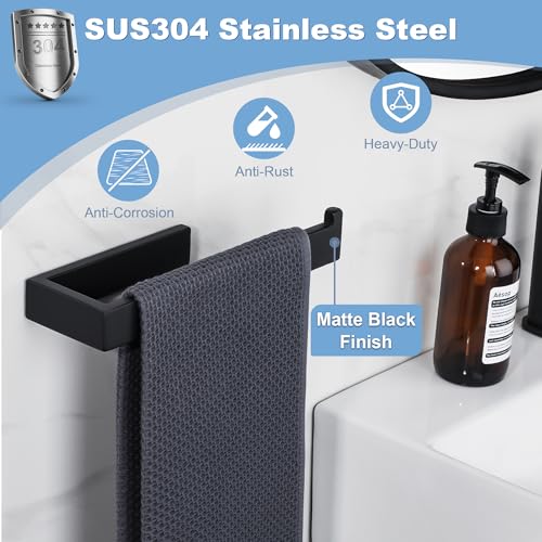 Sayayo Matte Black Hand Towel Holder, Towel Bar for Bathroom Wall 10 Inch | SUS304 Stainless Steel Towel Ring, Kitchen Towel Rack Modern Square - color: Matte Black