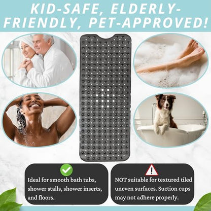 ENKOSI Bath Mat - Large Non Slip Bathtub & Shower Mat - Extra Long 40 x 16 Inch Bathroom Mats for Tub Nonslip Anti Slip Bathmats (40x16 Charcoal 1-Pack) | Charcoal color; Durable PVC; 40x16 in, Charcoal - color: Charcoal