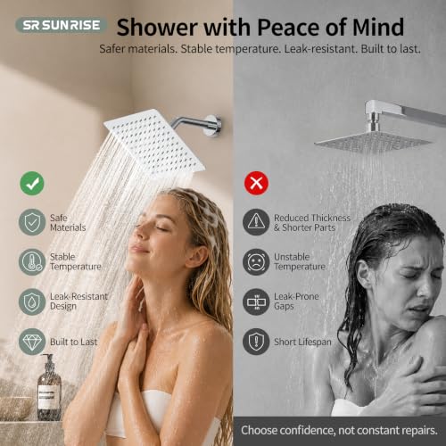 SR SUN RISE Shower System - Shower Faucet Set with 8 Inch Rain Shower Head and Handheld Shower - High Pressure Rain Shower System - All Metal Shower Faucet Trim Repair Kits - Polished Chrome - color: Polished Chrome, size: 8 Inch