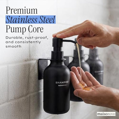 MaisoNovo Shampoo and Conditioner Dispenser|Refillable Black Set of 3 | 500 ml Shower Gel Dispenser Set of 3. Refillable Shampoo and Conditioner Bottles. Drill Free Secure Design. Black - color: Black Set of 3