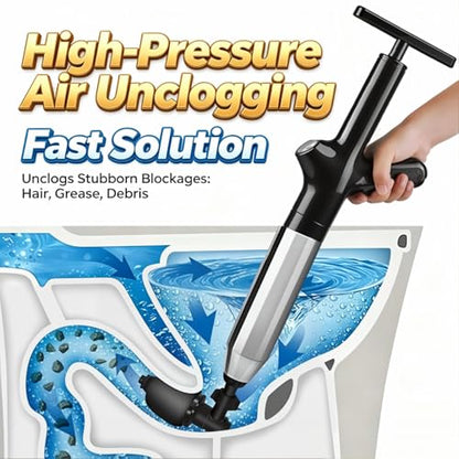 Toilet Plunger, Heavy‑Duty High Pressure Air Plunger with Pressure Gauge, Drain Clog Remover & Unclogger for Kitchen Sink, Bathroom Sink, Shower Tub & Floor Drain（Ink Black）
