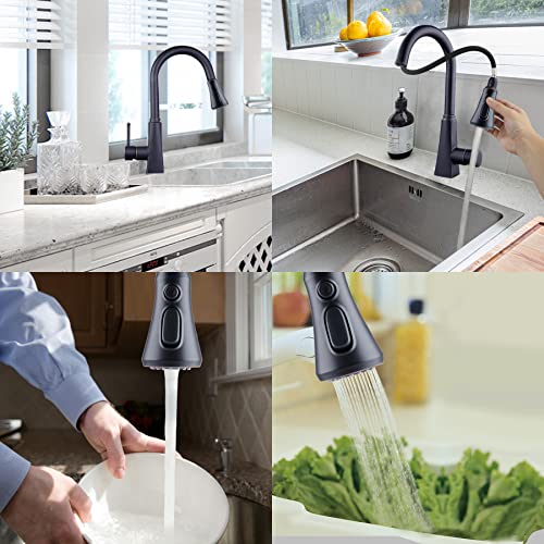Hibbent Pull Down Spray Head, NSF/ANSI/CAN 61 & CUPC Certified 3-Function Spray Nozzle, 15 Adapters, Kitchen Sink Faucet Head Replacement Compatible with Moen, Delta, Kohler, Oil-Rubbed Bronze - color: Oil Rubbed Bronze, style: 2.5 Gallon Per Minute