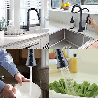 Hibbent Pull Down Spray Head, NSF/ANSI/CAN 61 & CUPC Certified 3-Function Spray Nozzle, 15 Adapters, Kitchen Sink Faucet Head Replacement Compatible with Moen, Delta, Kohler, Oil-Rubbed Bronze - color: Oil Rubbed Bronze, style: 2.5 Gallon Per Minute