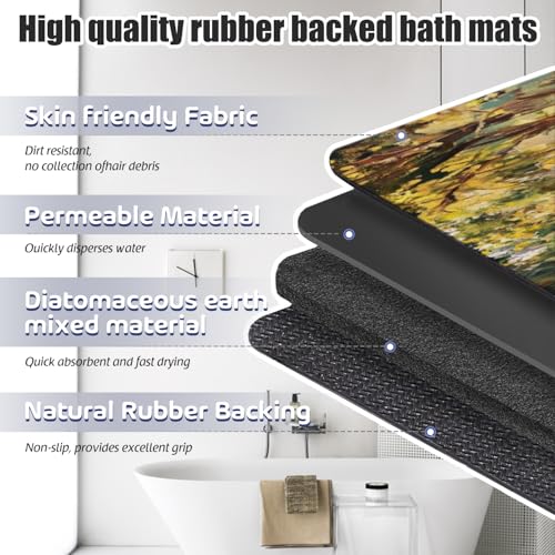 Bathroom Runner Mat Rugs Long,Cow On A Summer Pasture Style Diatomite Stone Bath Mat Large Absorbent Diatomaceous Earth Mat Non Slip Fast Dry Shower Mat Bathroom Rugs Floor Mat 16x42in - color: Design12