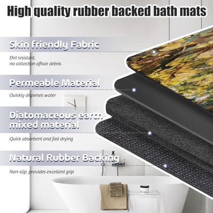 Bathroom Runner Mat Rugs Long,Cow On A Summer Pasture Style Diatomite Stone Bath Mat Large Absorbent Diatomaceous Earth Mat Non Slip Fast Dry Shower Mat Bathroom Rugs Floor Mat 16x42in - color: Design12