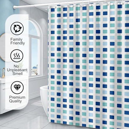 TIKABC Shower Curtain Liner, 4G PEVA Shower Liner, Plastic Waterproof Shower Curtains, 72x72 inch with Grommet Holes 3 Magnetic Weights - color: Blue Green Blocks