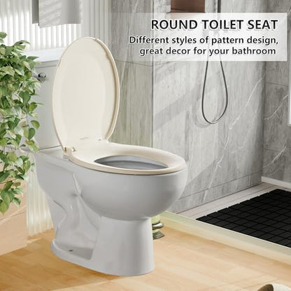 Angol Shiold Round Toilet Seat - Slow Close Hinges, Ergonomic Design with Grip-Tight Bumpers, Safe Easy-Clean PP Material (Almond, 16.5" Round) - color: Almond, size: Round 16.5‘’