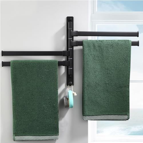 ZHOUXIAO Swing Out Towel Bar Holder/Swivel Multiple Towel Rack for Bathroom or Kitchen, Metal Towel Bar Folding Arm Swivel Hanger Bathroom Storage Organizer Wall Mounted black-4Bar