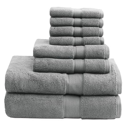 Madison Park 800GSM 100% Cotton Bathroom Bath Towel Set of 8, Grey | Long Staple, Highly Absorbent, Durable Hotel Spa Quality, Quick Dry, Double Stitched Hems, Lint Reducing, OEKO-TEX Certified - color: Grey, size: Multi-Sizes
