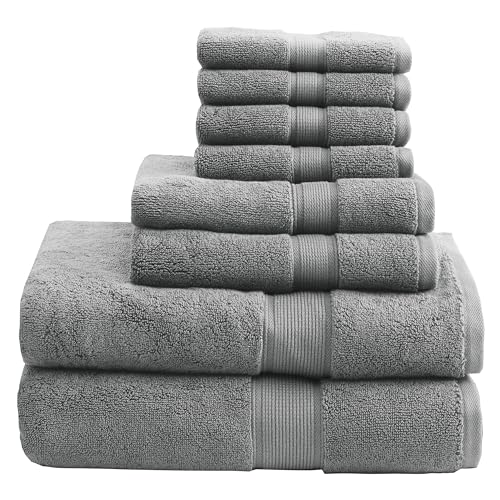 Madison Park 800GSM 100% Cotton Bathroom Bath Towel Set of 8, Grey | Long Staple, Highly Absorbent, Durable Hotel Spa Quality, Quick Dry, Double Stitched Hems, Lint Reducing, OEKO-TEX Certified - color: Grey, size: Multi-Sizes