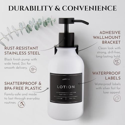 Shower Shampoo Dispenser Wall Mounted – Refillable 16.9 oz White Bottle with Stainless Steel Pump & No-Drill Adhesive Holder – Soap Dispenser for Bathroom (1 X White/Black) - color: 1 X White/Black