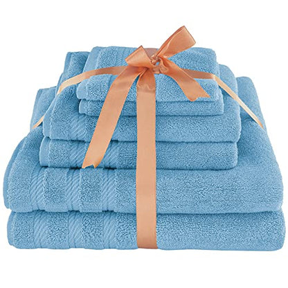 American Soft Linen 100% Carde Cotton 6 Piece Towel Set, 590 GSM Heavy Weight Soft Absorbent Turkish Towels for Bathroom, Light Blue - color: Baby Blue