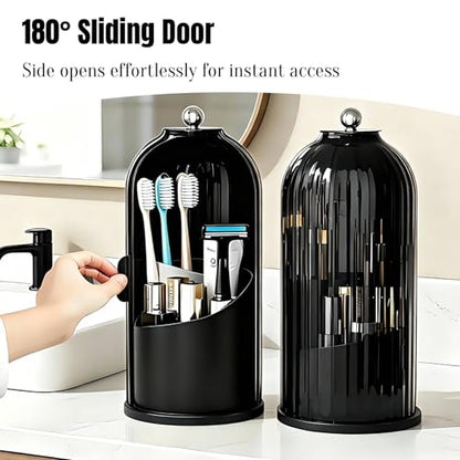 JEESA Dustproof Toothbrush Holder with Cover, All Black | 360° Rotating, 180° Sliding Lid, 3 Slots, Toothbrush Organizer, for Bathroom Countertop - color: All Black