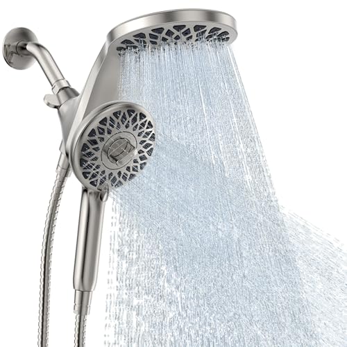 High Pressure Rain Shower Head with Handheld Spray Combo | Detachable Dual Shower Head with 10 Sprays Modes - Upgrade Knob Spray Mode Selector and Magnetic Guidance Docking System - color: Brushed Nickel