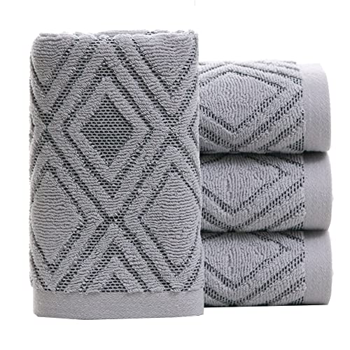 Pidada Hand Towels Set of 4 Diamond Pattern 100% Cotton Absorbent Soft Decorative Towel for Bathroom (Gray) - color: 4 Gray, size: 13.4 x 29.5