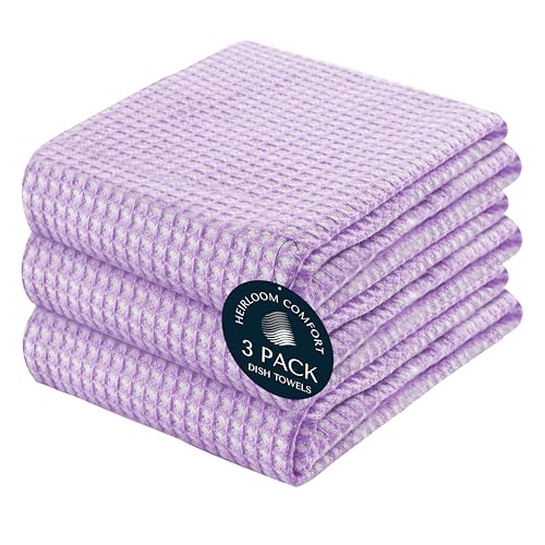 3 Pack Dual Tone Waffle Weave Kitchen Towels, 16x26 Inch, 100% Cotton, Reversible, Super Absorbent, Quick Dry, Durable Dishcloth Set, Soft Hand Towels for Cleaning, Lavender - color: Lavender, size: 16 x 26 - Pack of 3