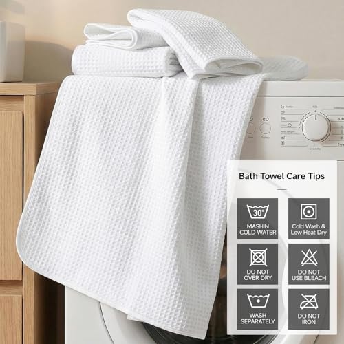 REDKISS Soft 8 Piece Waffle Towel Set, Microfiber, Lighter Weight, Absorbent, Quick Dry, Lint Free Bath Towels for Bathroom, Spa & Hotel – 2 Bath, 2 Hand, 4 Washcloths, White - color: White