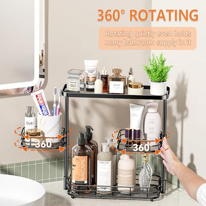 VITVITI 3 Tier Bathroom Organizer Countertop, Counter Storage Shelf, Black | Metal Wire Bathroom Vanity Mesh Bath Room Sink Kitchen Rack with 360 Rotating Basket - color: 3 Tier Rotating Black