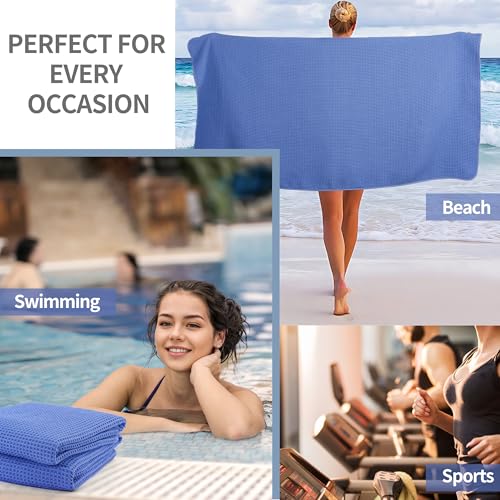 MICROFI New Microfiber Waffle Bath Towels, 2 Pieces, Soft, Absorbent, Fast Drying, Lint Free 430 GSM (30''x60''/76cm x 152cm) - color: Dark Blue