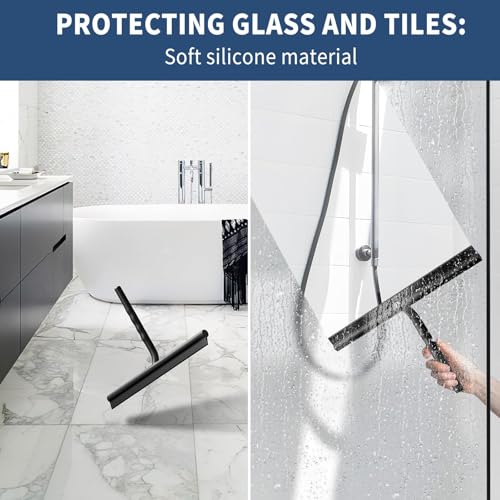 ecooe Shower Squeegee for Glass Doors,11" Shower Glass Cleaner | Silicone Streak-Free Wiper with Hanger and Stainless Steel Core for Bathroom, Kitchen & Car Windows, Black - size: 02-Silicone 11″/28cm
