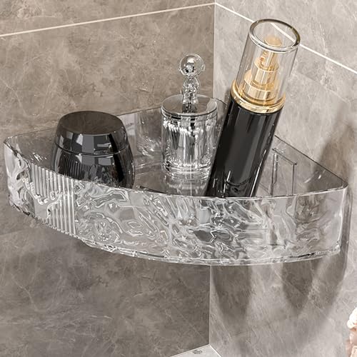 FTVOGUE Wall Mount Corner Shelf, Premium PET Plastic Floating Shelf with Raised Guard Rails for Bathroom and Kitchen Storage