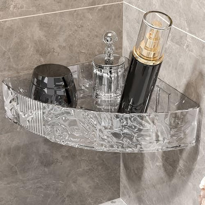 FTVOGUE Wall Mount Corner Shelf, Premium PET Plastic Floating Shelf with Raised Guard Rails for Bathroom and Kitchen Storage