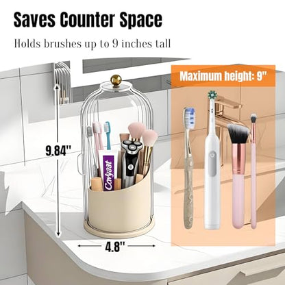 JEESA Dustproof Toothbrush Holder with Cover, Beige | 360° Rotating, 180° Sliding Lid, 3 Slots, Toothbrush Organizer, for Bathroom Countertop - color: Beige