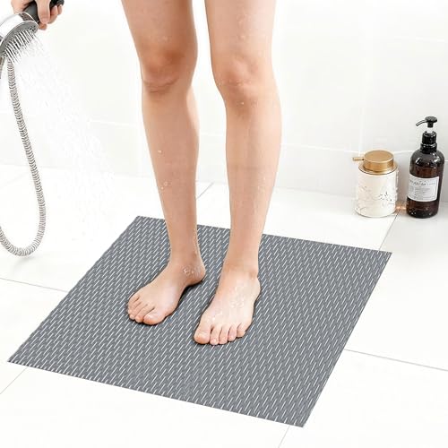 Extra Large Non-Slip Shower Mat, Fast-Dry PVC Bath Stall & Tub Mat, Drain-Hole Design,for Shower Stall Tub for Elderly/Kids，Non Slip Bathroom Safety Accessory，Gray 21"x21" - color: Gray, size: 21" x 21" (Rectangular)
