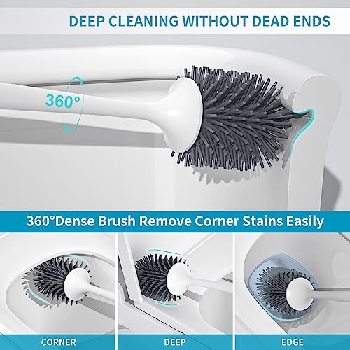 Silicone Toilet Brush Set, 2 Pack Toilet Bowl Brush and Holder with Tweezers Long Handle, Toilet Cleaner Brush for Bathroom Deep Cleaning, Elegant Toilet Scrubber Bathroom Decor Accessories
