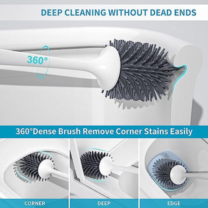 Silicone Toilet Brush Set, 2 Pack Toilet Bowl Brush and Holder with Tweezers Long Handle, Toilet Cleaner Brush for Bathroom Deep Cleaning, Elegant Toilet Scrubber Bathroom Decor Accessories