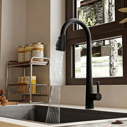MILD EAST Kitchen Faucet Head Replacement, Premium 3-Function Pull Down Spray Head with 9 Universal Adapters, Sink Faucet Head compatible with Moen, American Standard Faucets, Black