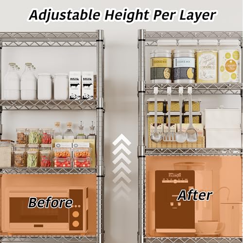 Garvee 61" H Storage Shelves with Wheels 1100LBS Rolling Metal Wire Rack - size: 61"H x 23.6"W x 11.8"D