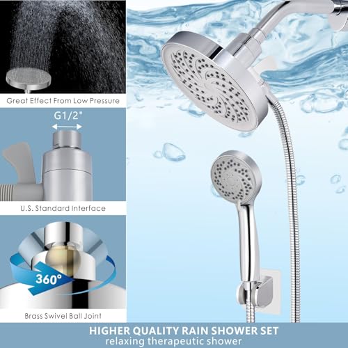 Rain Shower Head with Handheld, High Pressure Rainfall Showerhead and 3 Settings Hand held Spray Combo with Detachable Hose (Chrome) - color: Chrome