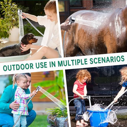 3 Mode Dog Shower Attachment with Long Hose & Outdoor Adapter | High Pressure, Built-In Silicone Massage Brush, 100" Extra-long Stainless Steel Kink-Resistant Hose, Easy Outdoor Setup