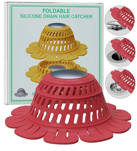 Silicone Drain Cover for Shower, Bathtub, Sink - Decorative Flower Strainer with Metal Weight & Large Holes - Stays Put, Prevents Clogs, Matches Bathroom Faucets, Flexible & Durable