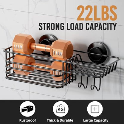 Suction Cup Shower Caddy, Bathroom Shelf With Hook & Soap Holder | Black Shower Caddies, Soap Holder, No Drill Bathroom Caddy, Heavy Duty Shower Organizer, Removable Bathroom Shelf - color: 1 X Black