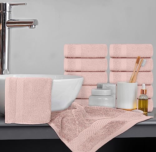 White Classic Luxury Cotton Washcloths 13x13 Inch - 650 GSM Turkish Cotton | Hotel, Spa, Bathroom Face Towel | 12 Pack, Pink - color: 17: Pink