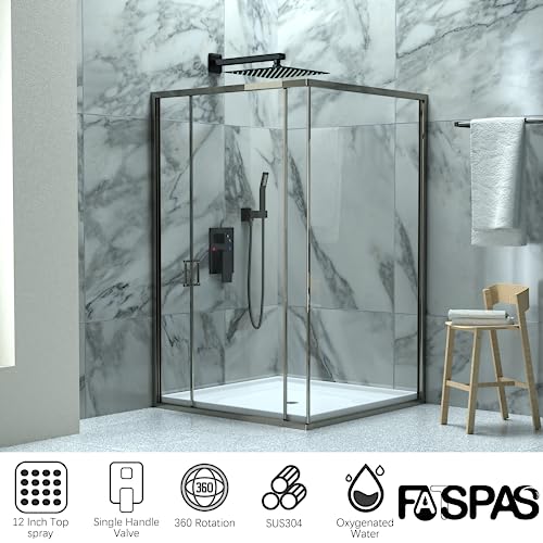 Matte Black Shower System with 12-Inch Rain Showerhead and Handheld | Innovative air-injection technology for low pressure, high-flow rate up to 3.22 GPM ensuring powerful consistent stream - color: Matte Black, style: 12"-Without Tub Spout