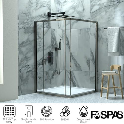 Matte Black Shower System with 12-Inch Rain Showerhead and Handheld | Innovative air-injection technology for low pressure, high-flow rate up to 3.22 GPM ensuring powerful consistent stream - color: Matte Black, style: 12"-Without Tub Spout
