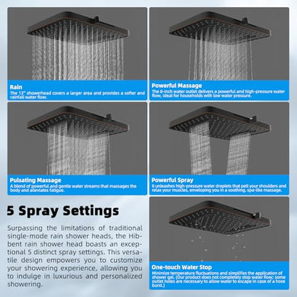 Hibbent 13'' 5-spray Rain Shower Head, 10-Spray Handheld, Oil Rubbed Bronze | cUPC Certified High Pressure Dual Showerhead Combo, Upgraded Rainfall Shower Head, 12'' Extension Arm, 71'' Hose & Holder - color: Oil Rubbed Bronze, style: Square 13''